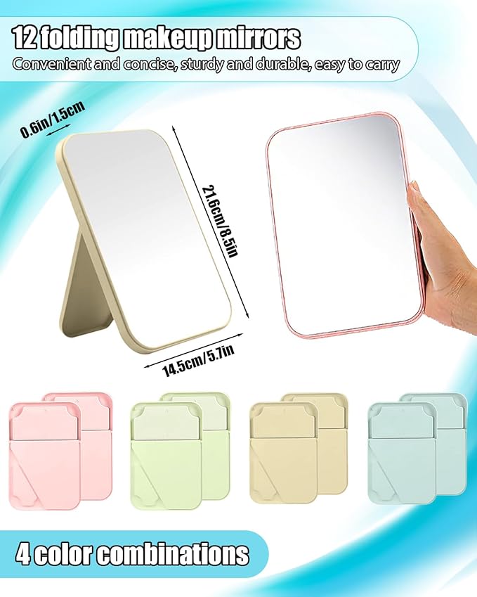 Foldable Mirror, 20 Pack Desktop Makeup Mirror Simple Folding Makeup Mmirrors with Stand for Spa Party, Girl, Women, Beauty, 4 Color