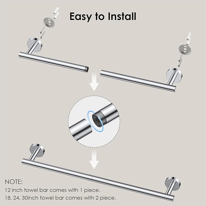 FORIOUS Towel Bar Wall Mounted, Stainless Steel Towel Racks for Bathroom, Includes Wall Mounting Hardware (Chrome, 20 Inch)