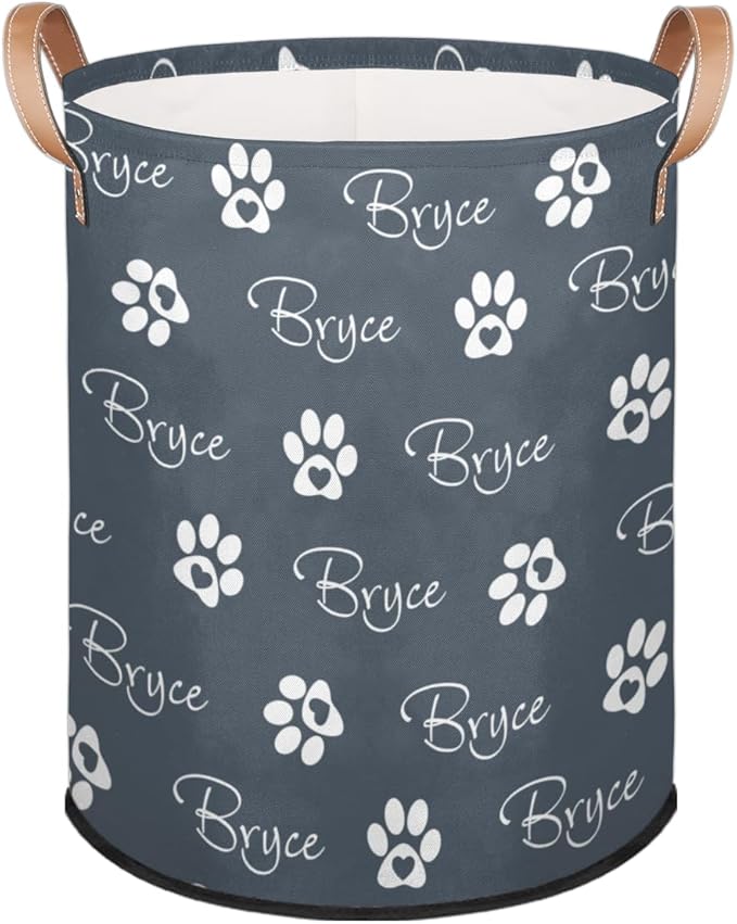 Custom Paw Print Laundry Hamper, Personalized Laundry Baskets with Handles Dirty Clothes Hamper Storage Basket