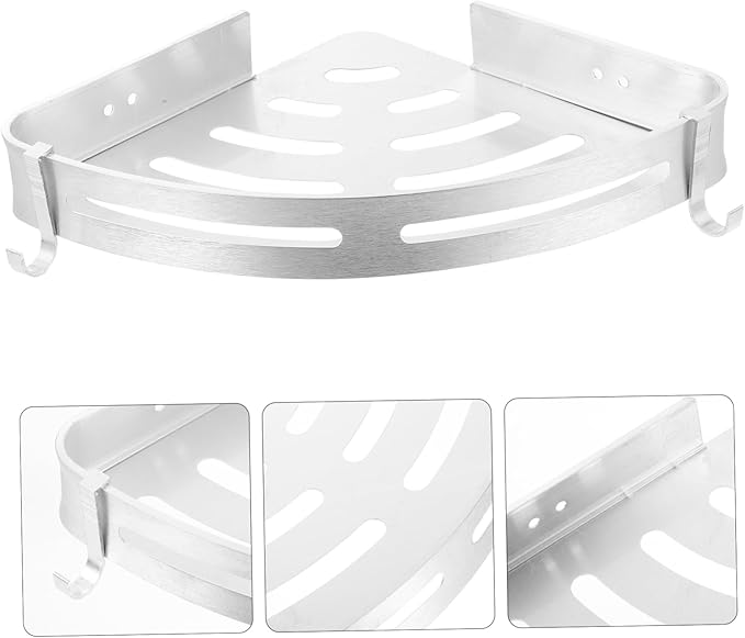 Healifty Punch Aluminum Storage Mounted Triangle Shelf for Bathroom Kitchen Silver Design for Space Saving Organization Stylish Home Decor