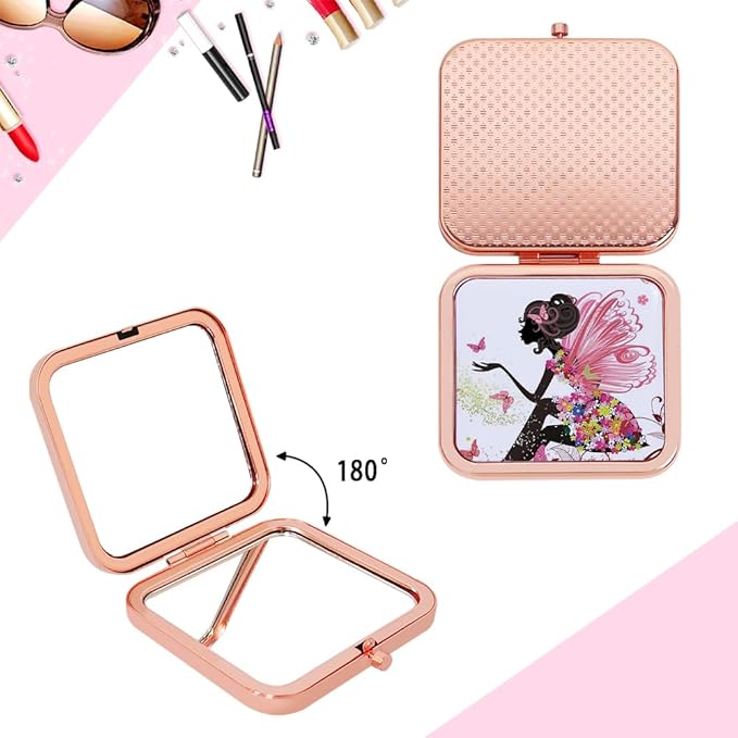 Pocket Mirror for Women Small Travel Mirror Magnifying Purse Mirror Compact Unique Gift Rose Gold