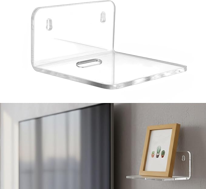 4 Pack Acrylic Shelves for Wall Decor, 4 Inch Window Plant Shelf-Acrylic Small Wall for Bathroom, Bedroom, Living Room, Office and Device Storage