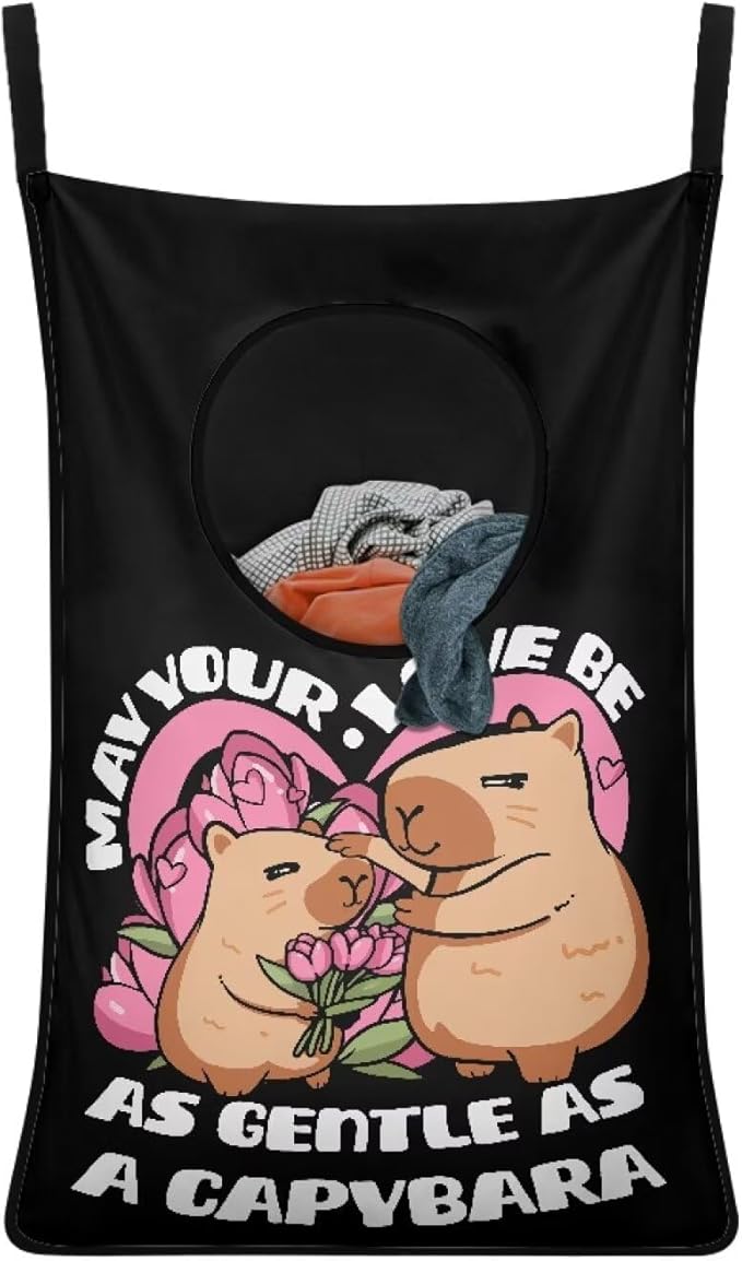 ZOUTAIRONG Capybara Print Hanging Hamper Laundry Bag Cute Laundry Baskets Over Door Laundry Hamper Space Saving Storage Organizers Clothes Hampers