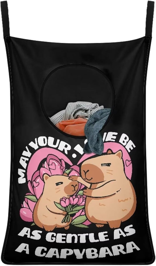 ZOUTAIRONG Capybara Print Hanging Hamper Laundry Bag Cute Laundry Baskets Over Door Laundry Hamper Space Saving Storage Organizers Clothes Hampers