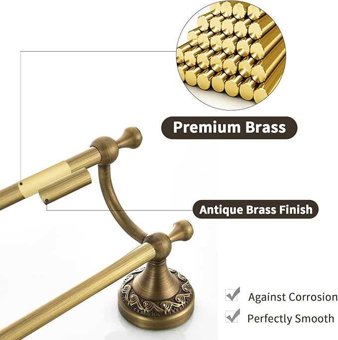 Leyden Brass Double Towel Bar,Adjustable Towel Rack Holder Antique Bathroom Accessories Wall Mount Vintage