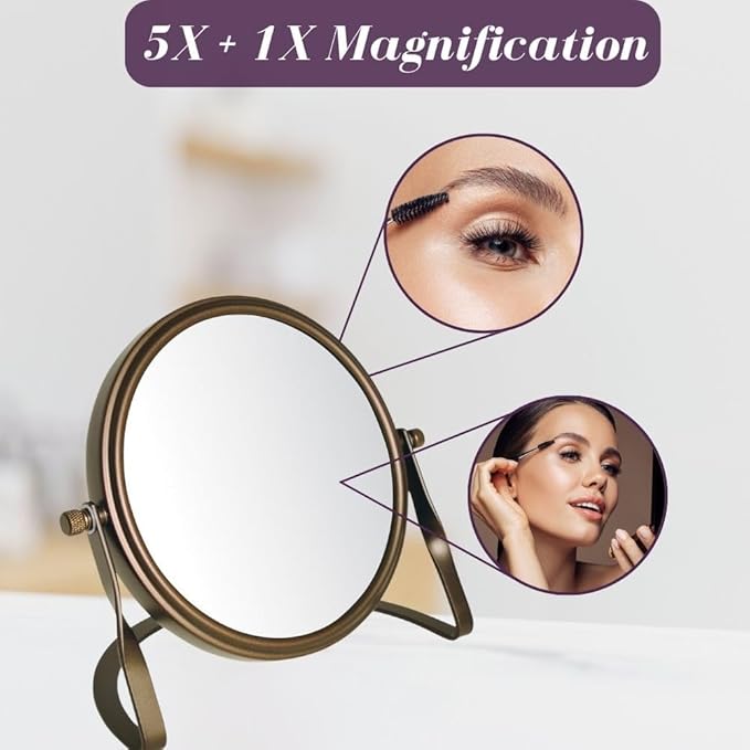 Small 5X Magnifying Mirror - 5.5" Makeup Mirror in Bronze Finish - Model MC113BZP