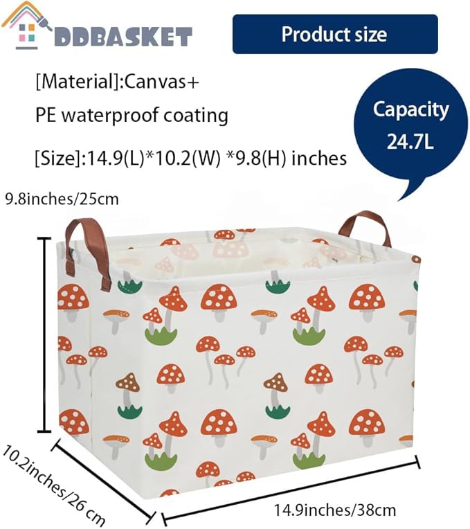 Kids Basket Mushroom Baskets Boys and Girls Basket Rectangular Cute Storage Bin for Room Decor(Mushroom)