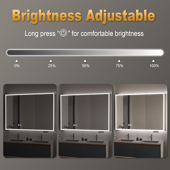32x24 Lighted Medicine Cabinet with Mirror, Recessed or Surface Led Medicine Cabinet with Color Adjustment and Anti-Fog, 2 Doors Aluminum Cabinet, Cream White (No Assembled Required)