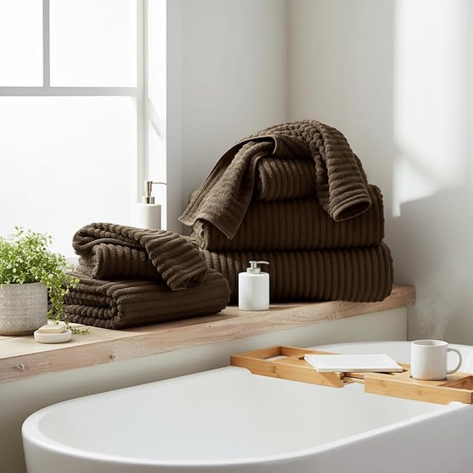 Extra Large Bath Towel Set of 6 (40"x80"),Oversized Bath Sheet Super Soft Highly Absorbent Microfibers Quick Dry Luxury Shower Towel for Bathroom Spa Gym Hotel Yoga (Brown, 6Piece)
