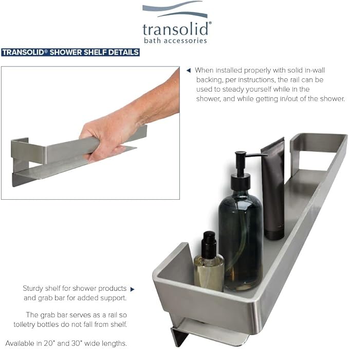 Transolid JGBS30-BS Jocelyn 30-in Grab Bar Shelf, Brushed Stainless