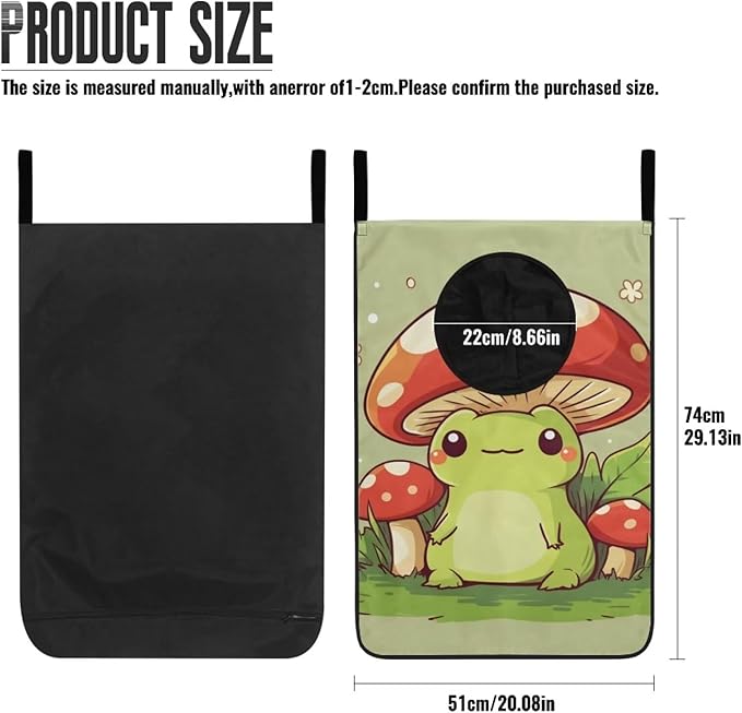 ZOUTAIRONG Mushroom Frog Hanging Laundry Hamper Halloween Laundry Bag Zipper Toys Green Storage Organizers for Bedroom, Closet, Home, Dorm Over The Door Laundry Hamper