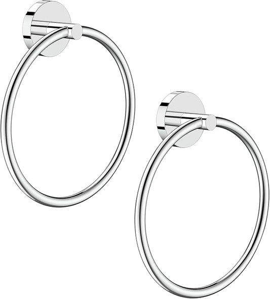 Hand Towel Holder Screw-in Mirror Silver Towel Ring for Bathroom Wall Stainless Steel Towel Hanger Round Towel Racks for Bathroom Decor and Accessories, 2 Packs