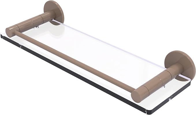 Allied Brass FR-1/16G-SHB Fresno Collection 16 Inch Glass Shelf with Vanity Rail, Shaded Beige