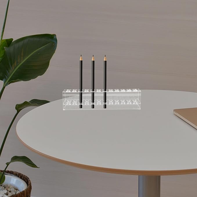 SHINEOFI Multi-slot Acrylic Pen Holder: 1 Tier 24-slot Display Stand for Pens, Pencils, Makeup Brushes & Art Supplies