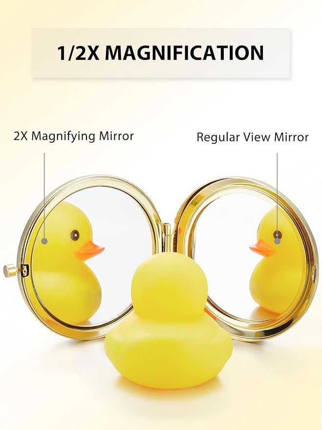 Compact Mirror Bulk, Set of 2 Double-Sided 1X/2X Magnifying Purse Pocket Makeup Mirrors(Round, Gold)