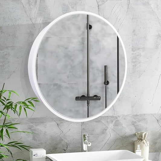 Round Medicine Cabinet,Medicine Cabinet with Mirror,Aluminum Framed,Soft Close Hinge,20inch,White