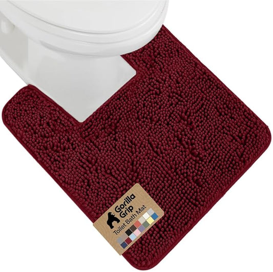 GORILLA GRIP Plush Absorbent Shaggy Chenille Bath Rug Mat for Square Toilet Base with Rubber Backing, Machine Washable Rugs, Soft Microfiber Contour Mats for Toilets, Bathroom Decor, Burgundy