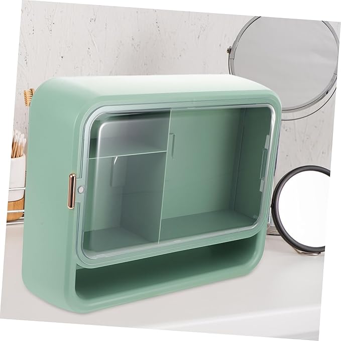 SOLUSTRE Wall Mounted Bathroom Shelf Organizer Multi-Layer Space-Saving Storage Rack for Small Bathrooms Green Rectangular Design for Clean and Protected Decor