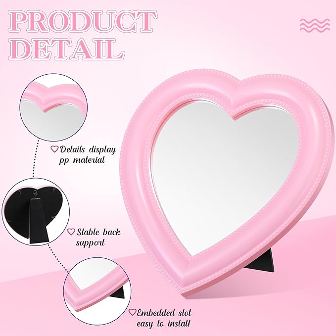 GlikCeil 8 Pcs Spa Party Supplies 8 Heart Mirror Pink Makeup Mirror for Women Sleepover Party Spa Slumber Birthday Favor