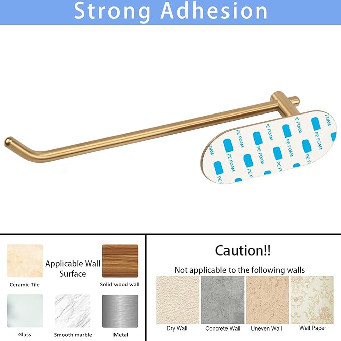 TocTen Hand Towel Holder/Towel Ring, No Drilling Stick on Wall Hand Towel Bar, SUS 304 Stainless Steel Hand Towel Rod, Strong Self Adhesive Hand Towel Rack/Hanger for Bathroom Kitchen (Brushed Gold)