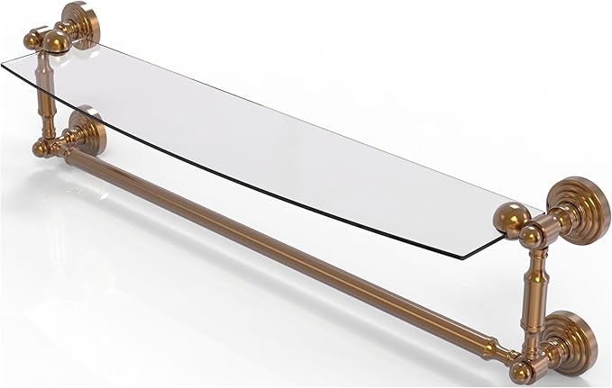 Allied Brass WP-33TB/24-ORB Glass Shelf with Towel Bar, 24-Inch x 5-Inch, Satin Brass