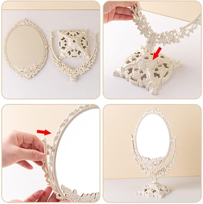 Retro Double Sided Tabletop Makeup Mirror, Oval Swivel Desktop Stand Mirror, 360 Degree Rotation Vintage Two-Sided Makeup Mirror