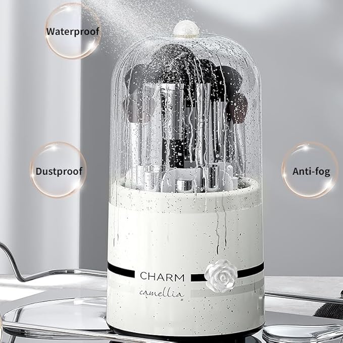 Makeup Brush Holder with Lid Rotating Organizer for Vanity Dustproof Make Up Brushes Organizer Cosmetics Storage for Bathroom Countertop Desktop