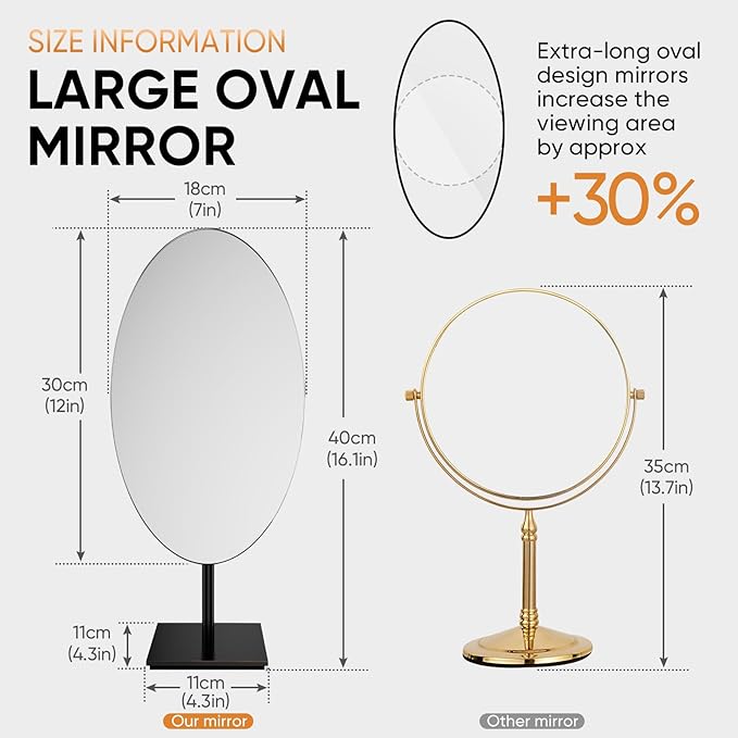 GURUN Large Oval Tabletop Vanity Mirror 7x12 Oil Rubbed Bronze Luxuries Makeup Mirror with Stand for Jeweller's M2017-ORB