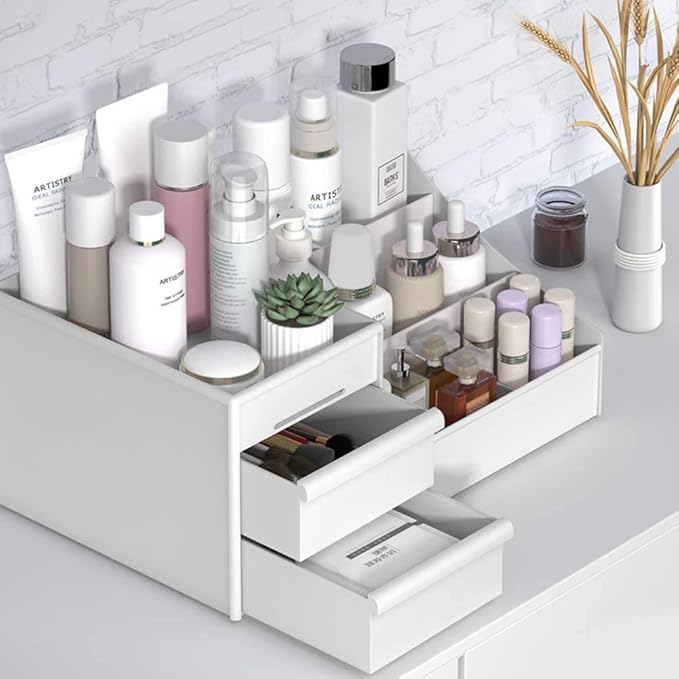 Simbuy Makeup Organizer With Drawers —Bundle Countertop Organizer for Cosmetics, Vanity Holder for Lipstick, Brushes, Lotions, Eyeshadow, Nail Polish and Jewelry