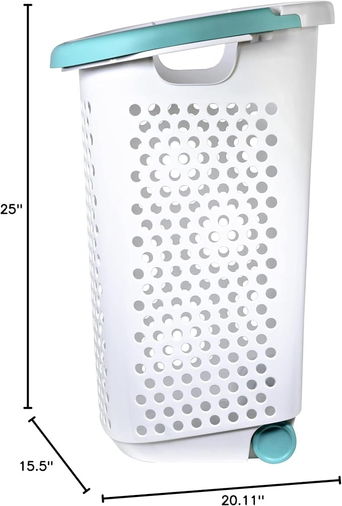 2 Bushel Rolling Plastic Laundry Hamper with Pop-up Handle, White, 2 Pack