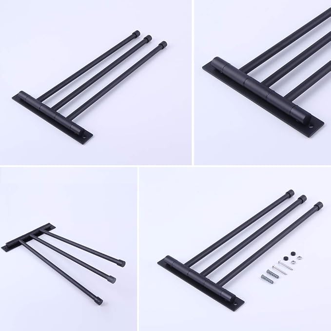 GERZWY Bath Towel Holder Swing Out Towel Bar SUS 304 Stainless Steel Bathroom Hand Towel Rack 3-Bar Folding Arm Swivel Hanger Wall Mount Matte Black HYG03-BK