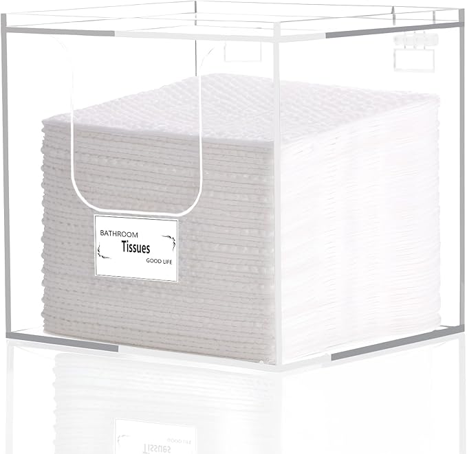 Disposable Face Towel Holder Box, Acrylic Storage Box for Face Towels XL, Makeup Organizer with Lid, Clear Acrylic Face Towel Holder for Bathroom, Vanity Makeup