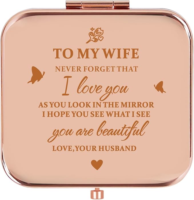 Gifts for Wife - Beautiful Wife Gift Compact Mirror Rose Gold, Birthday Gifts for Women, Wedding Anniversary, Valentines Day, Mothers Day for Wife