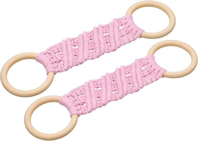uxcell 2Pcs Kitchen Dish Towel Holder, 11"x3" Crochet Towel Ring with Hanging Loop for Cabinet House Oven Stove Door, Light Pink