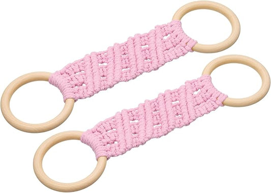 uxcell 2Pcs Kitchen Dish Towel Holder, 11"x3" Crochet Towel Ring with Hanging Loop for Cabinet House Oven Stove Door, Light Pink