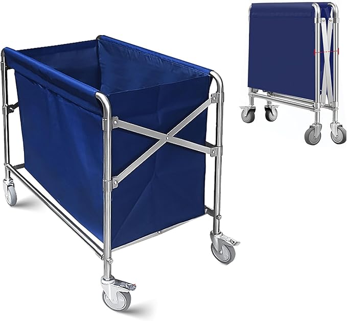 Commercial Laundry Cart with Wheels Heavy Duty Collapsible Laundry Cart, 12 Bushel Industrial Rolling Baskets Trucks with Steel Frame and Waterproof Oxford Cloth, for Home Organizer Storage