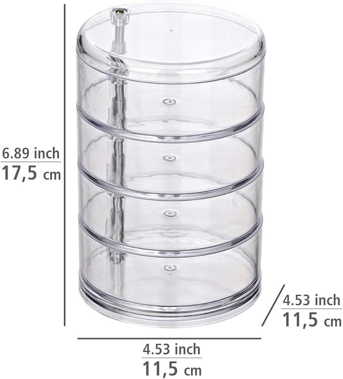 WENKO 20990100 Cosmetic organizer Tower Transparent - 4 compartments, Acrylic, 11.5 x 17.5 x 11.5 cm, Transparent