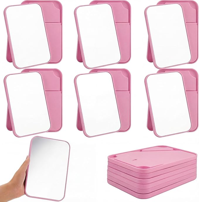 Cinnvoice 24 Pack Desktop Makeup Mirror Bulk 90° Adjustable Portable 8" Vanity Table Mirror with Stand, Folding Travel for Makeup Party Spa Party, Women, Cosmetics Personal Beauty (Pink)