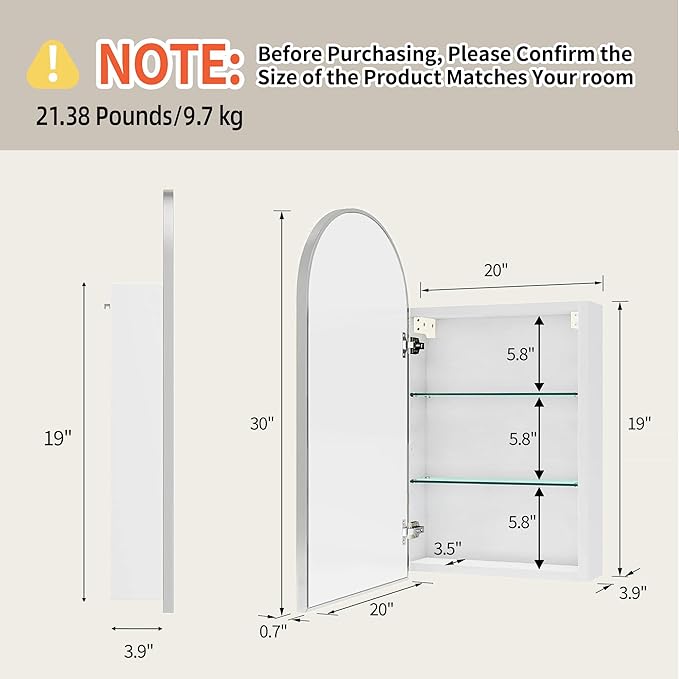 FKWin Silver Medicine Cabinet Mirror, Surface Mount Bathroom Storage Cabinet with Mirror for Left or Right Opening, not Recessed, Modern Vanity Mirror, Silver, 20x30 inch
