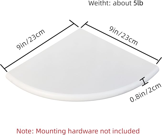 2 Pcs White Marble Corner Shower Shelf for Bathroom, 9'' x 9'' x 0.8'' Marble Corner Shelves for Bathroom Wall Mounted Both Side Polished
