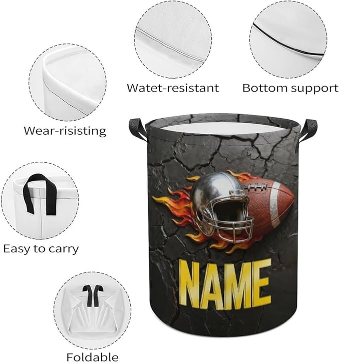 Personalized Rugby Laundry Hamper Custom Name Funny Dirty Clothes Laundry Basket Portable Storage Basket For Home Bathroom Family Football Lovers Xmas Birthday (style 7)
