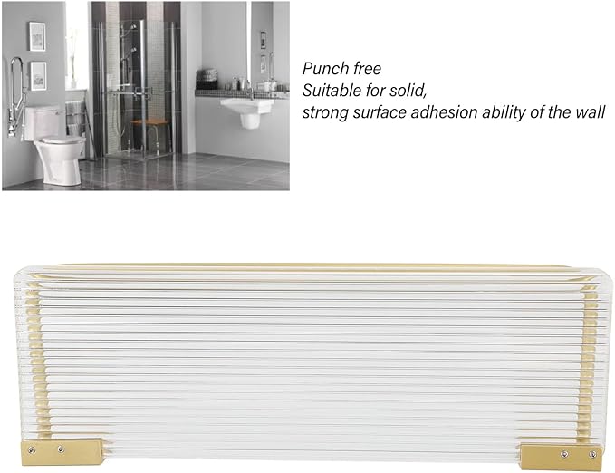 Floating Bathroom Shelves Wall Mounted, Modern Bathroom Organizer with Metal Rail for Decor, Bathroom Organizers and Storage, Over Toilet Shelves for Toilet Paper (Gold)