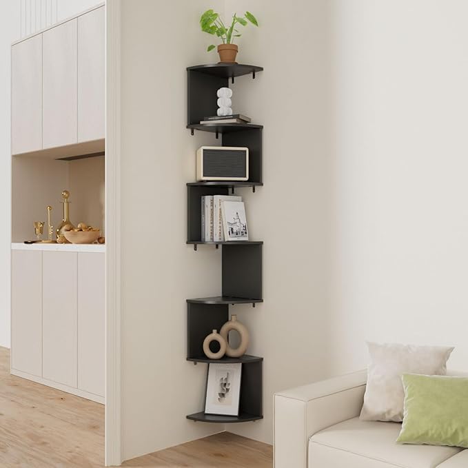 Modern Angled Design 7 Level Corner Shelf for Bathroom Bedroom Living Room Made of Durable Wood Plastic Board