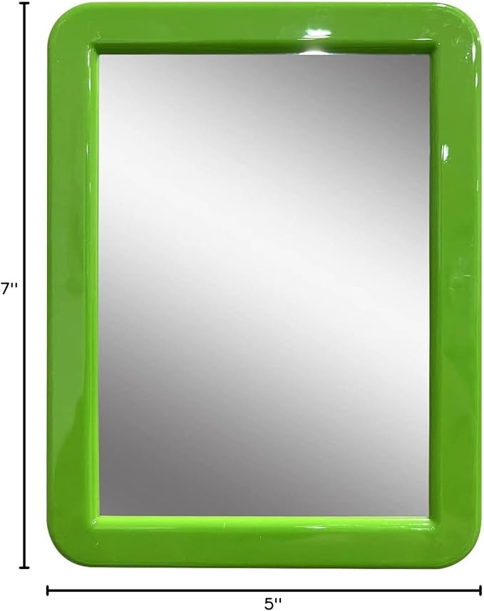 Magnetic Mirror for Locker, 5x7 inch - Grass Green Framed Real Glass Make-up Mirror - Locker Accessory for School, Home, Gym, Office