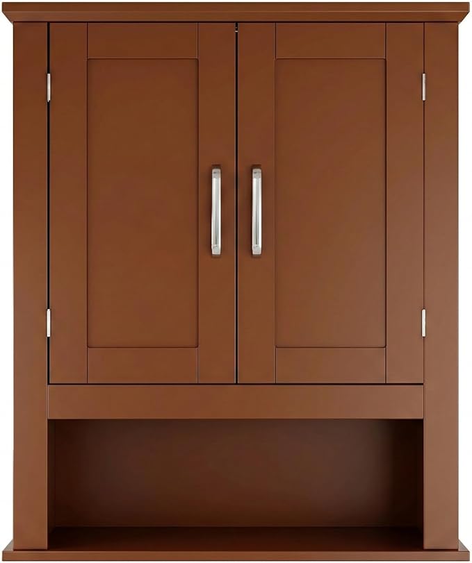 VINGLI Bathroom Wall Cabinet, Black Wall Mounted Storage Cabinet for Bathroom Over The Toilet, Medicine Cabinet with 2 Doors and 3-Height Adjustable Shelf & Open Shelf, Painted MDF, Space Saving