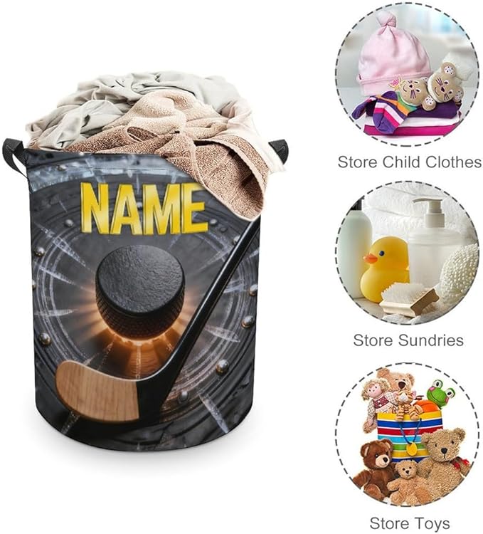 Personalized Ice Hockey Laundry Hamper Custom Name Funny Dirty Clothes Laundry Basket Portable Storage Basket For Home Bathroom Family Hockey Lovers Xmas Birthday (style 19)