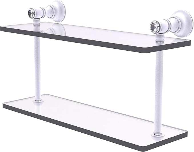 Allied Brass CC-2-16-WHM Carolina Crystal Collection 16 Inch Two Tiered Glass Shelf, Matte White
