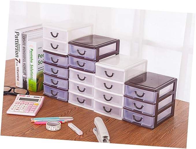 Multifunctional Plastic Storage Box with Drawer Handle Translucent Desktop Organizer for Office Cosmetics and Sundries Compact 6.88X5.90X5.11 Inch