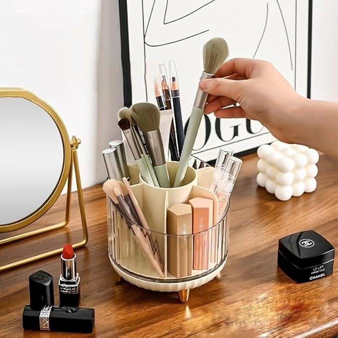 Multifunction Cosmetic Organizer, Rotating Makeup Brush Holder with Multi-Compartment Design, Countertop Organizer for Vanity, Bathroom Counter, Pantry, Cabinet (Transparent white)