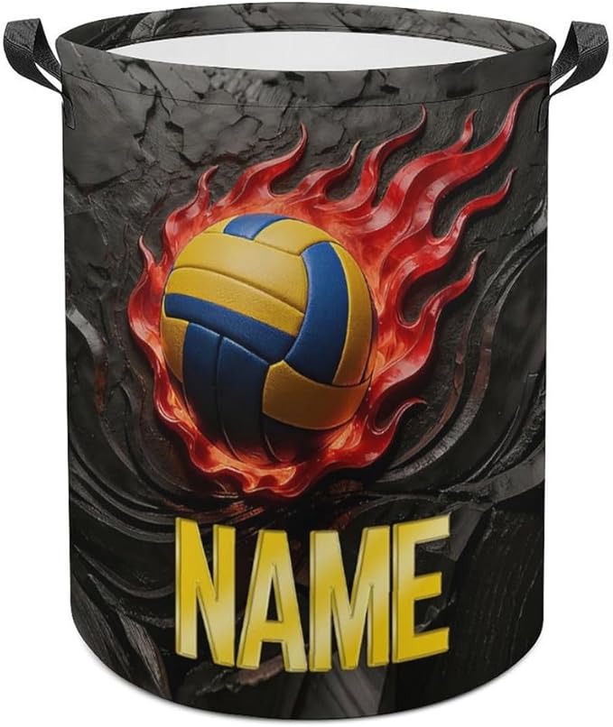 Personalized Volleyball Laundry Hamper Custom Name Funny Dirty Clothes Laundry Basket Portable Storage Basket For Home Bathroom Family Volleyball Lovers Xmas Birthday (style 18)